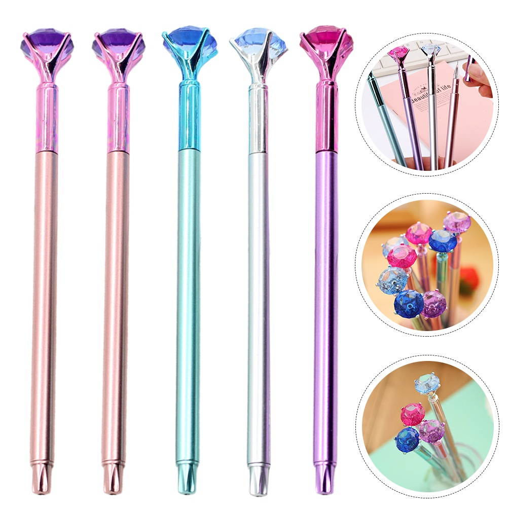 5pcs Black Refill Gel Pens Diamond Design Writing Pen Stationery Pen for Student