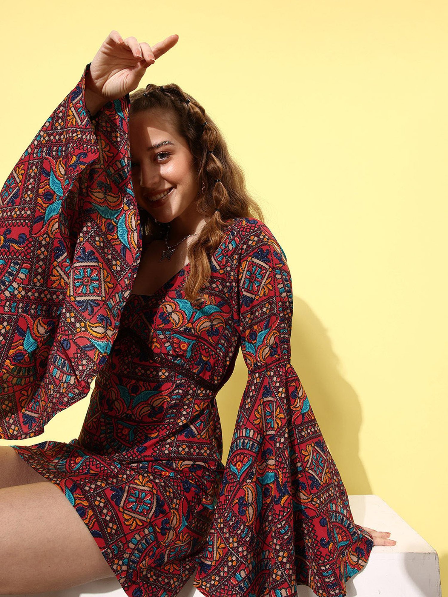 QUIERO Multicolor Printed A Line Dress