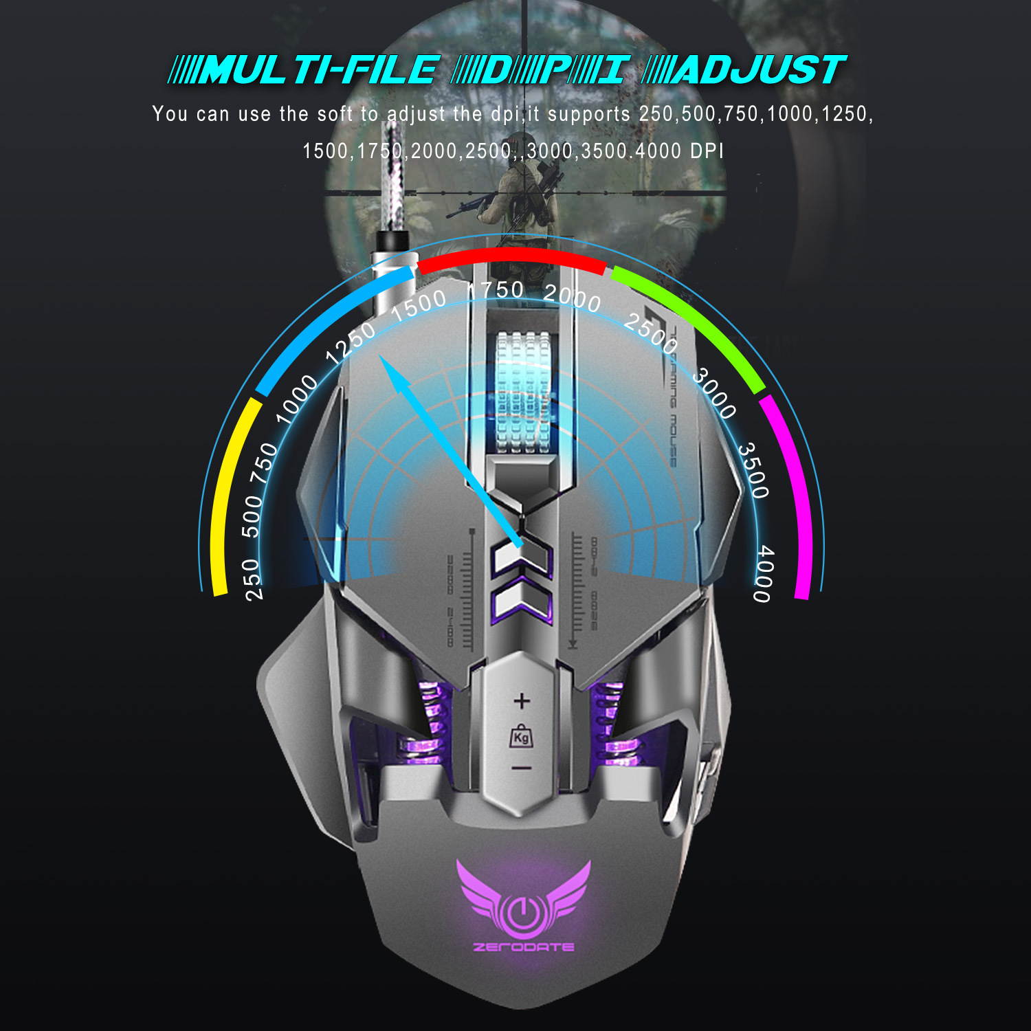 ZERODATE Mechanical Macros Define the Game Mouse,7 Programmable Keys, Cool LED Variable Light Effect, 12-Level Adjustable DPI, Comfortable Grip Ergonomic Optical PC Computer Gaming Mice (Black)