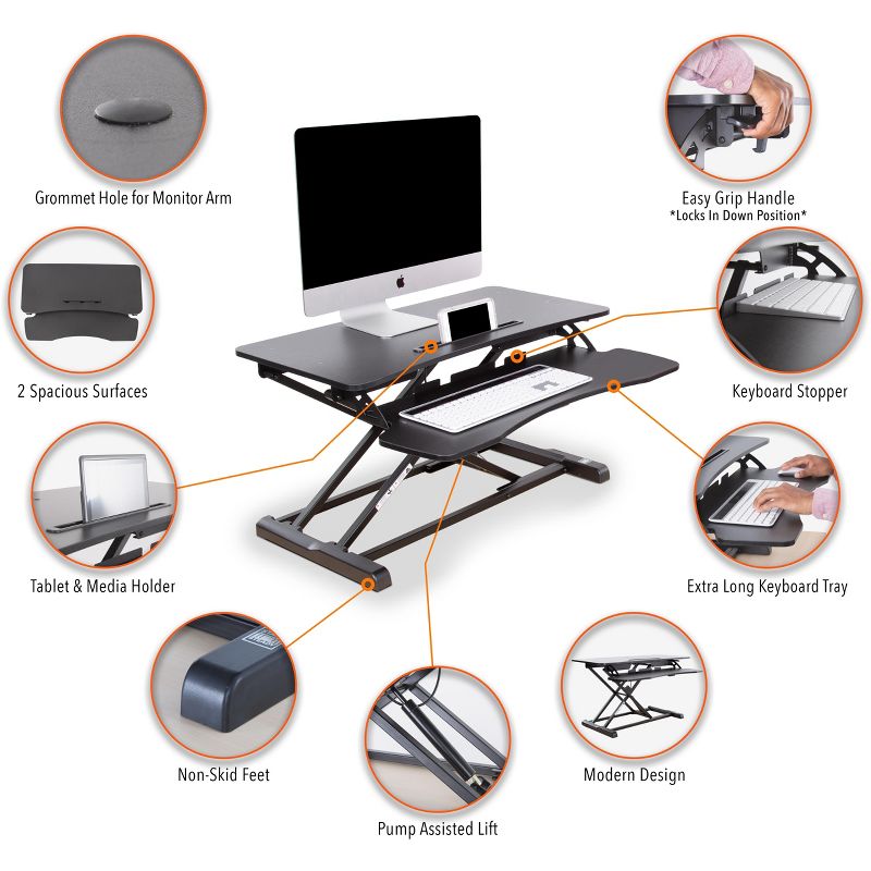 FlexPro Hero Standing Desk Converter - 32" Sit to Stand Desk with Keyboard Tray - Stand Steady