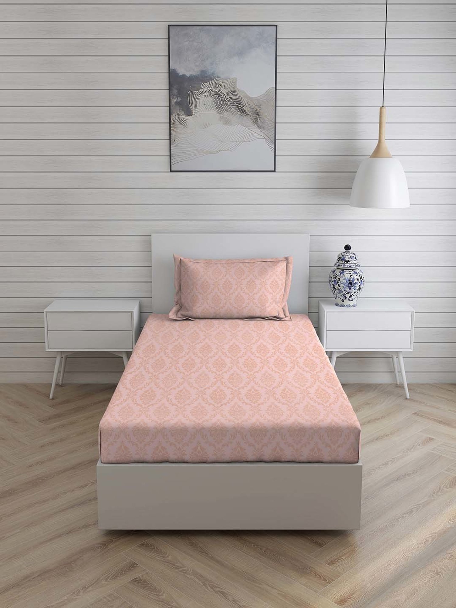 Boutique Living Cool Night Pink Cotton 225 TC Single Flat Bed Sheet With 1 Pillow Cover