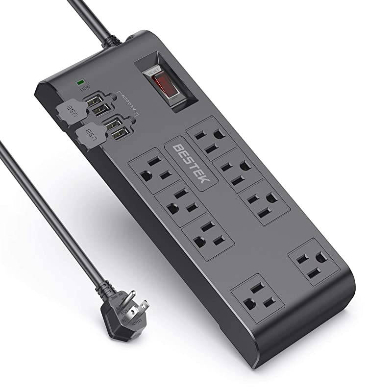 8Outlet Surge Protector Power Strip with 4 USB Charging Ports and 6Foot Heavy Duty Extension Cord 600 Joule ETL Listed