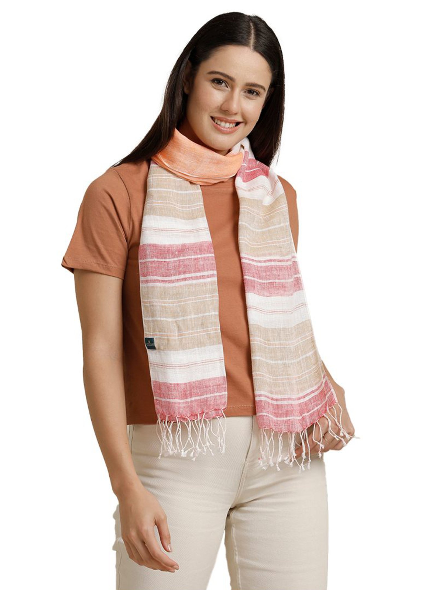 Linen Club Red Striped Pure Linen Stole