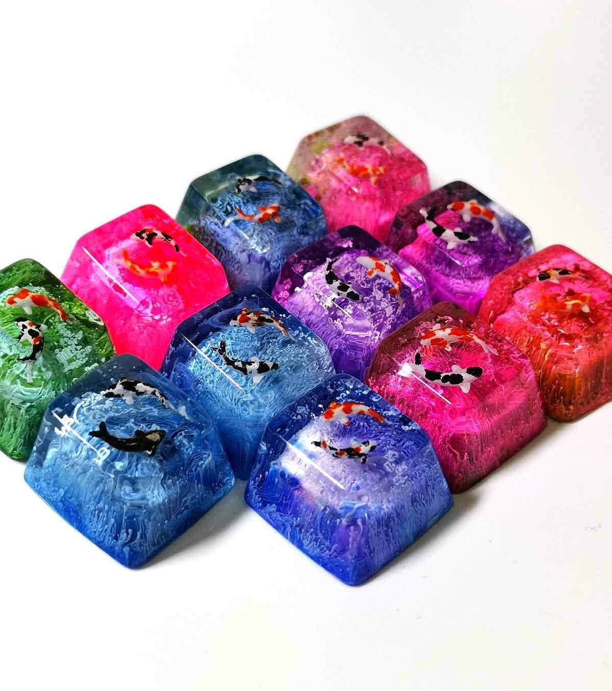 Resin Keycap OEM/R4 Height Suitable for MX Switch, Delicate Hand Engraved Resin Key Caps for Mechanical Keyboards (Red)