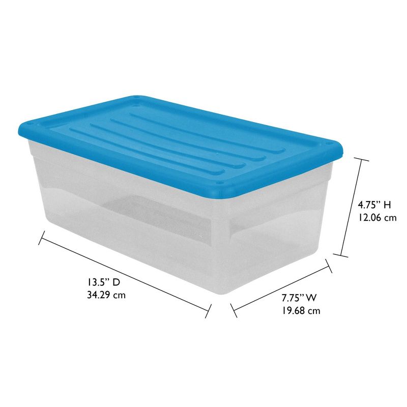 Gracious Living DLC6 1.5 Gallon Clear Plastic Storage Bin Container with Blue Lid (12 Pack)