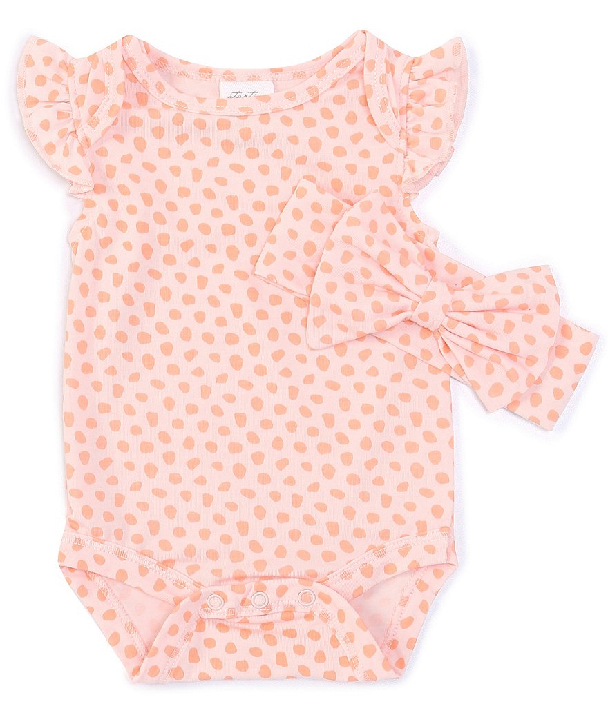 Starting Out Baby Girls Newborn-9 Months Flutter-Sleeve Dotted Bodysuit