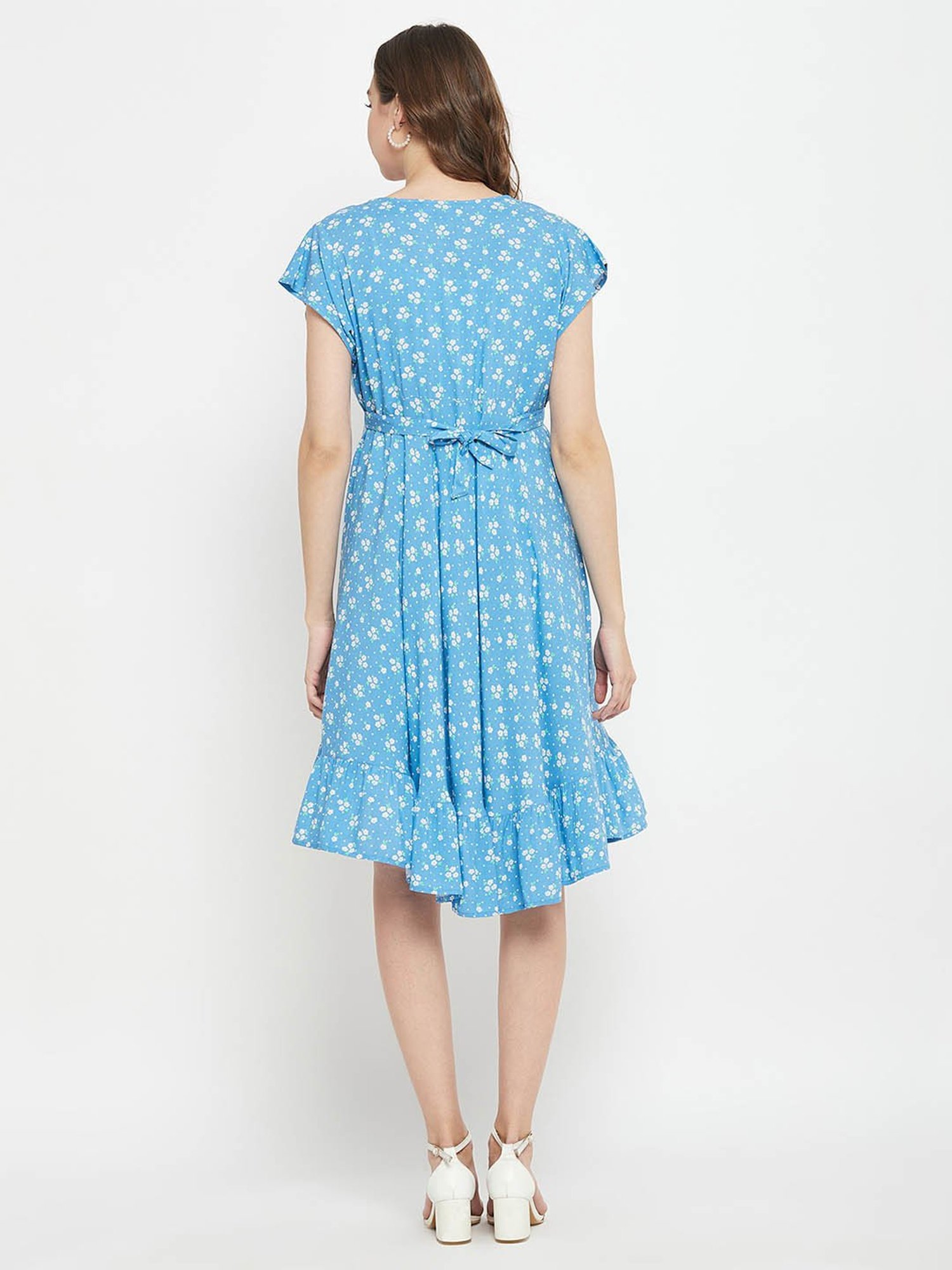 Hypernation Blue Rayon Floral Print Maternity Dress