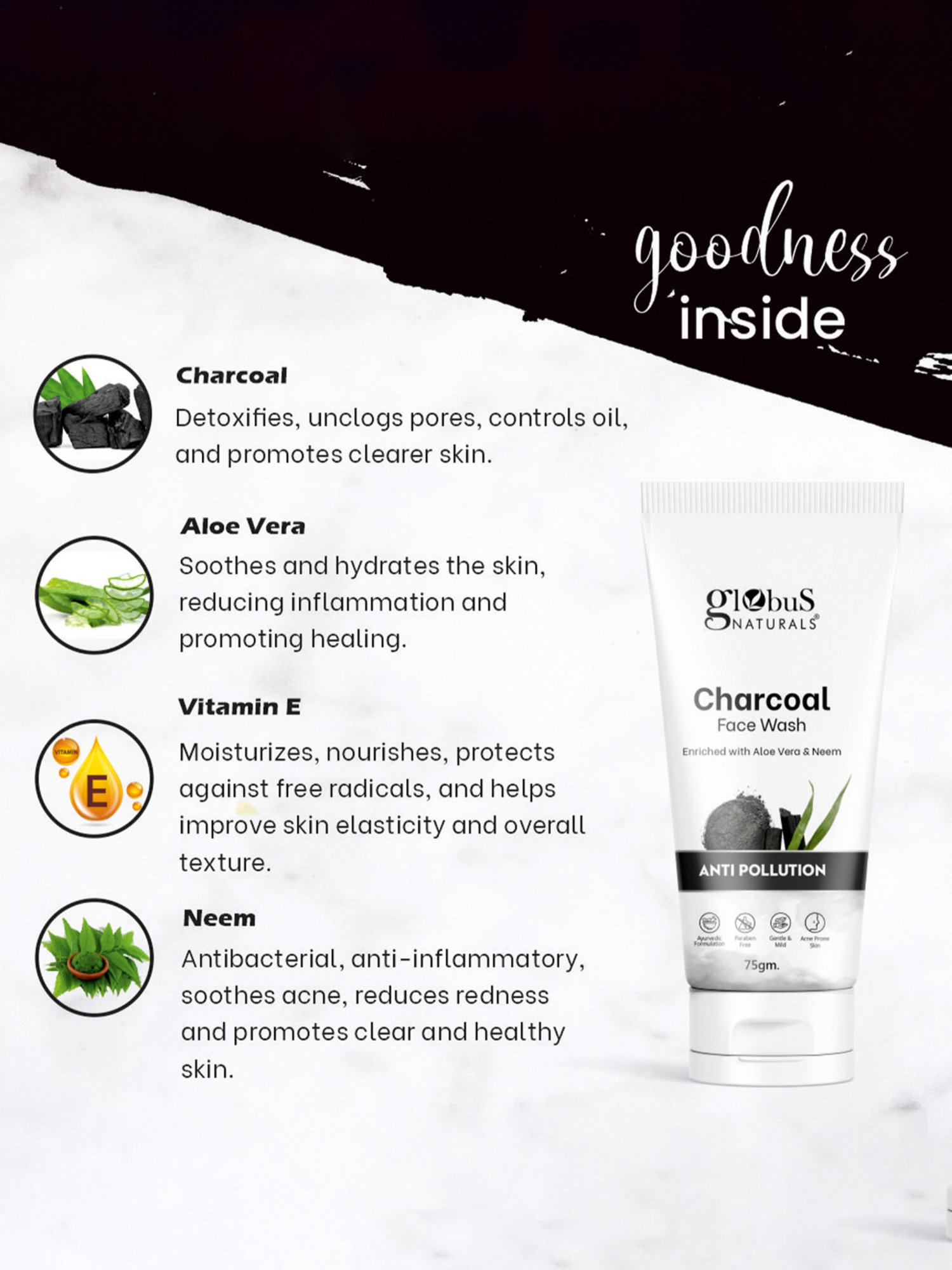 Globus Naturals Moisturizing Sunscreen SPF 50+++ & Charcoal Face Wash Combo