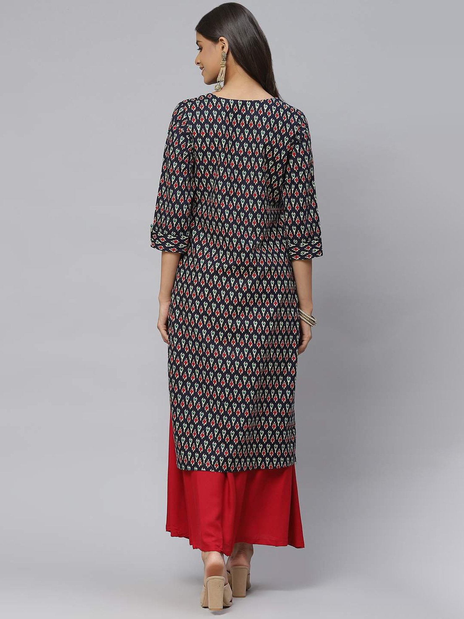 Aarika Blue Cotton Printed Straight Kurta
