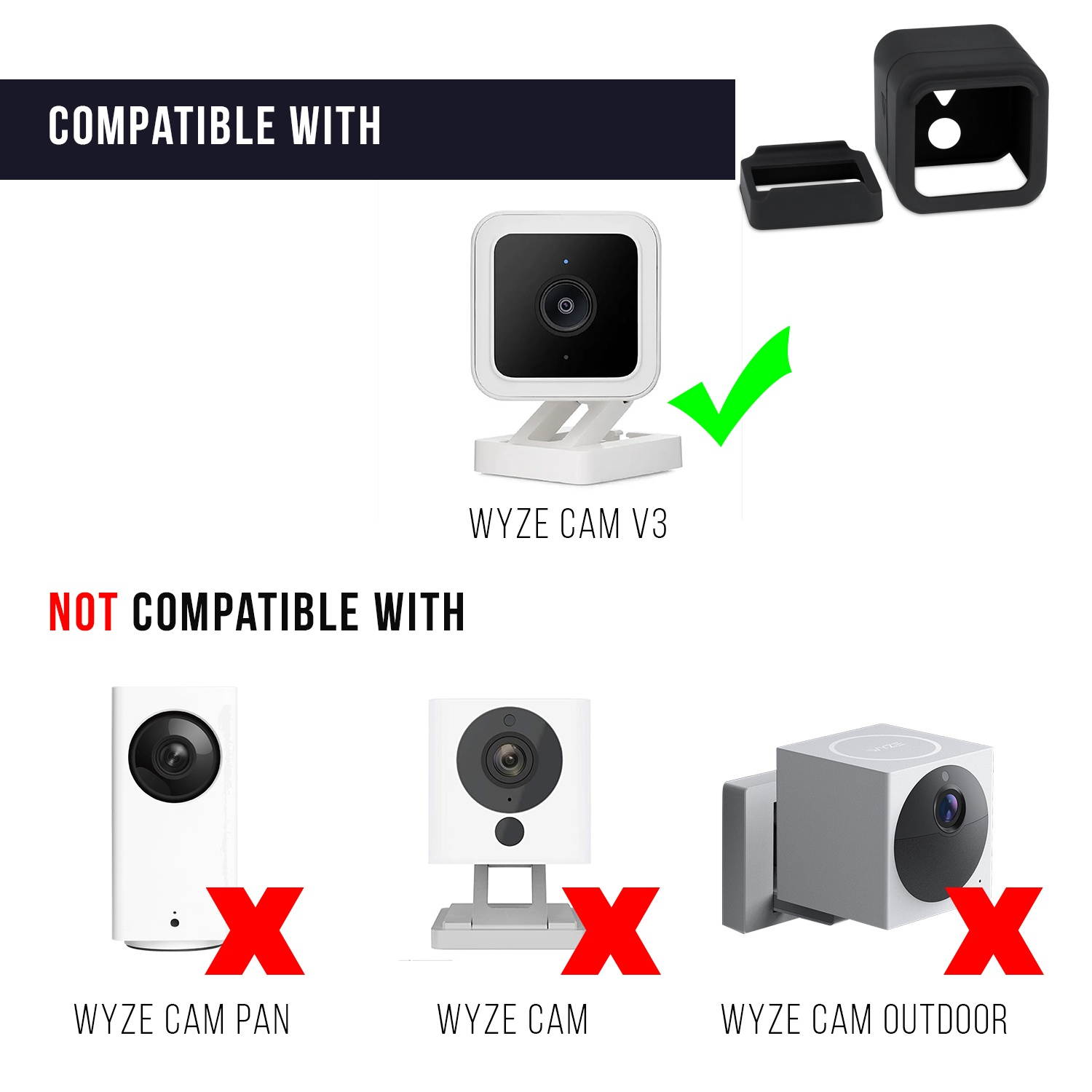 Wasserstein Protective Silicone Skins Covers for Wyze Cam V3 ONLY (Black, 2 Pack) (NOT Compatible with Wyze Cam Outdoor/V2/Pan) (Camera NOT Included)