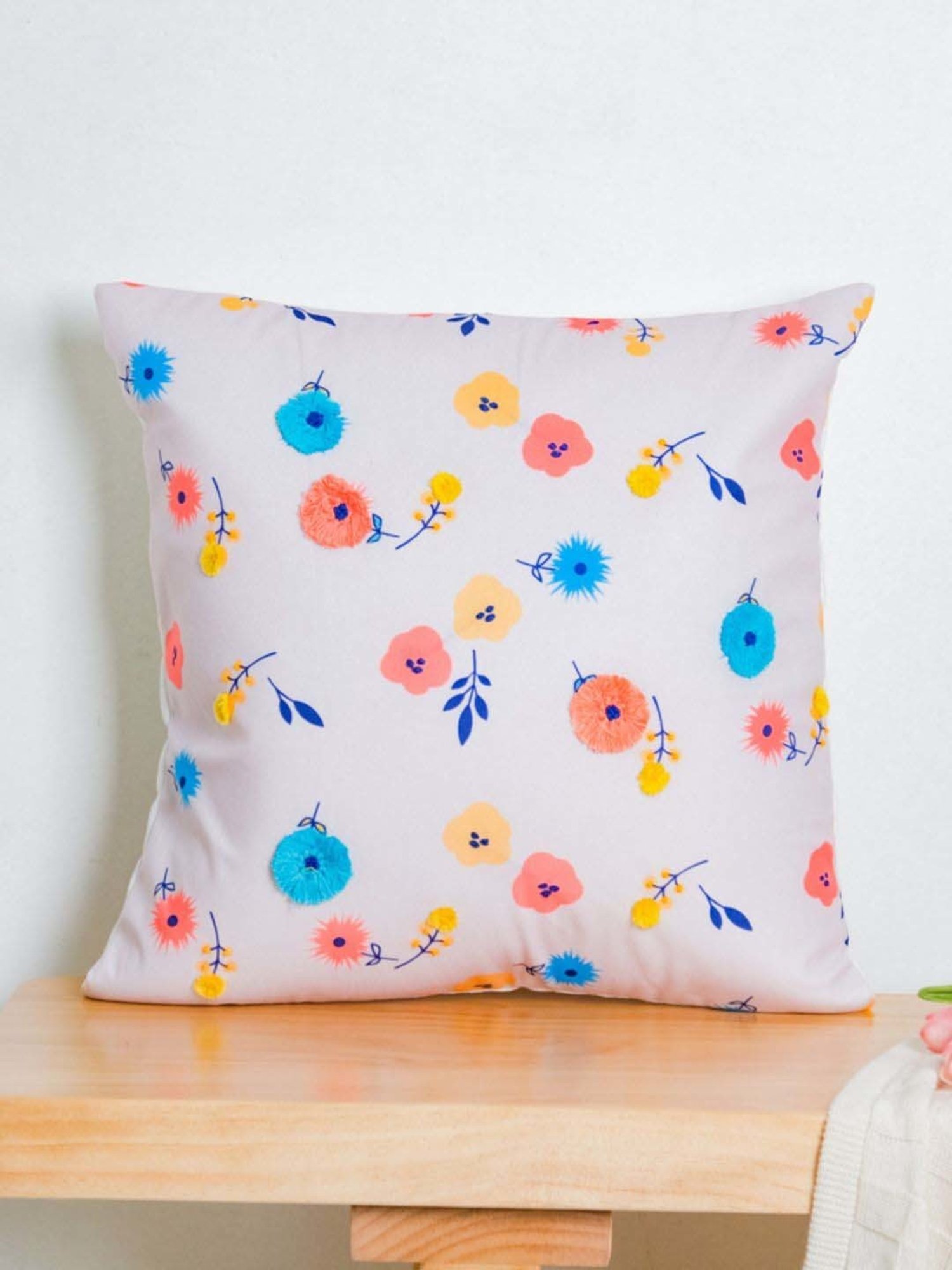 Nestasia Multicolor Square Hand Embroidered blooms velvet Cushion Cover for Bedroom(16 x 16")