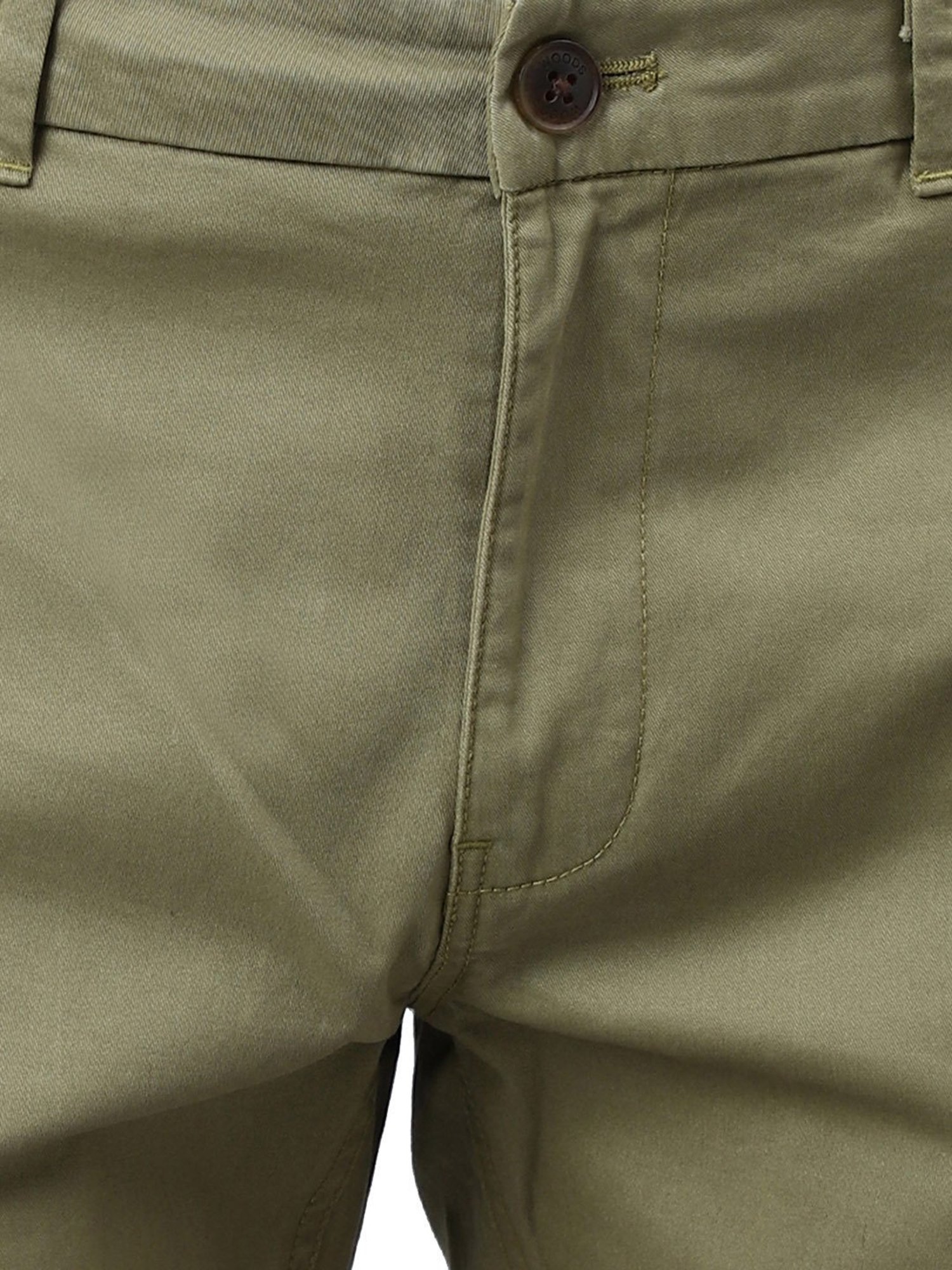 Woods Olive Regular Fit Flat Front Trousers