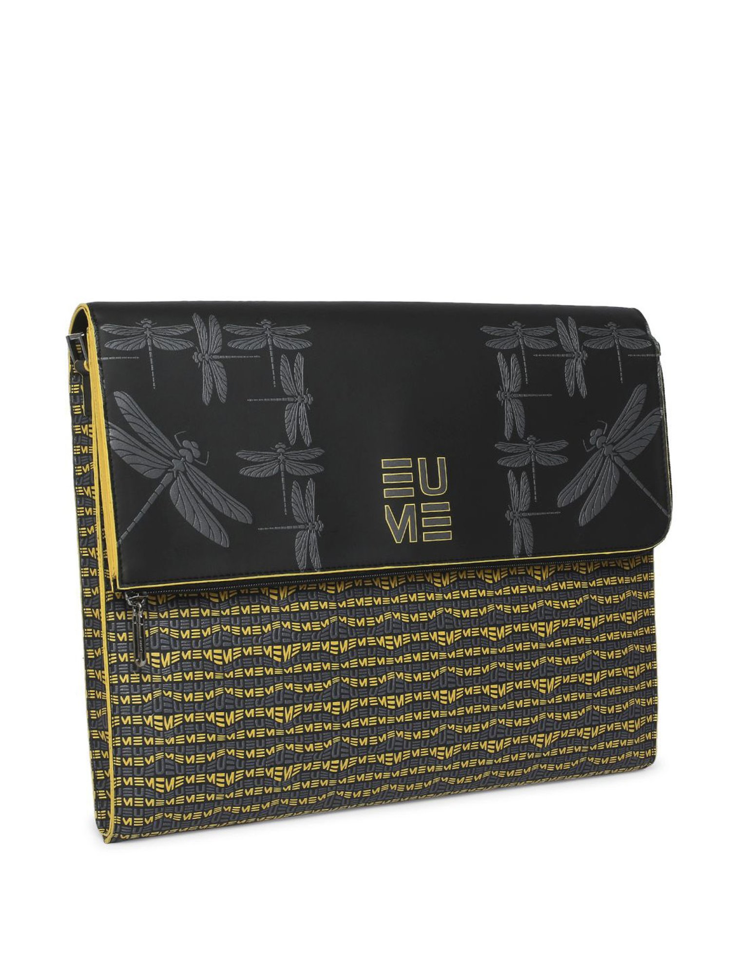 Eume Dragonfly Black Leather Printed Laptop Sleeve