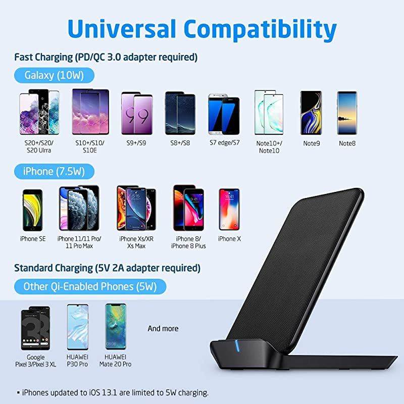 Foldable Wireless Charger, Fast Wireless Charging Stand & Pad, Compatible with iPhone 11/11 Pro Max/SE/XR/XS Max/XS/X, Galaxy S21/S21+/S21 Ultra/S20/S20+/S20 Ultra/Note10, 5W for Pixel 3/4, Black