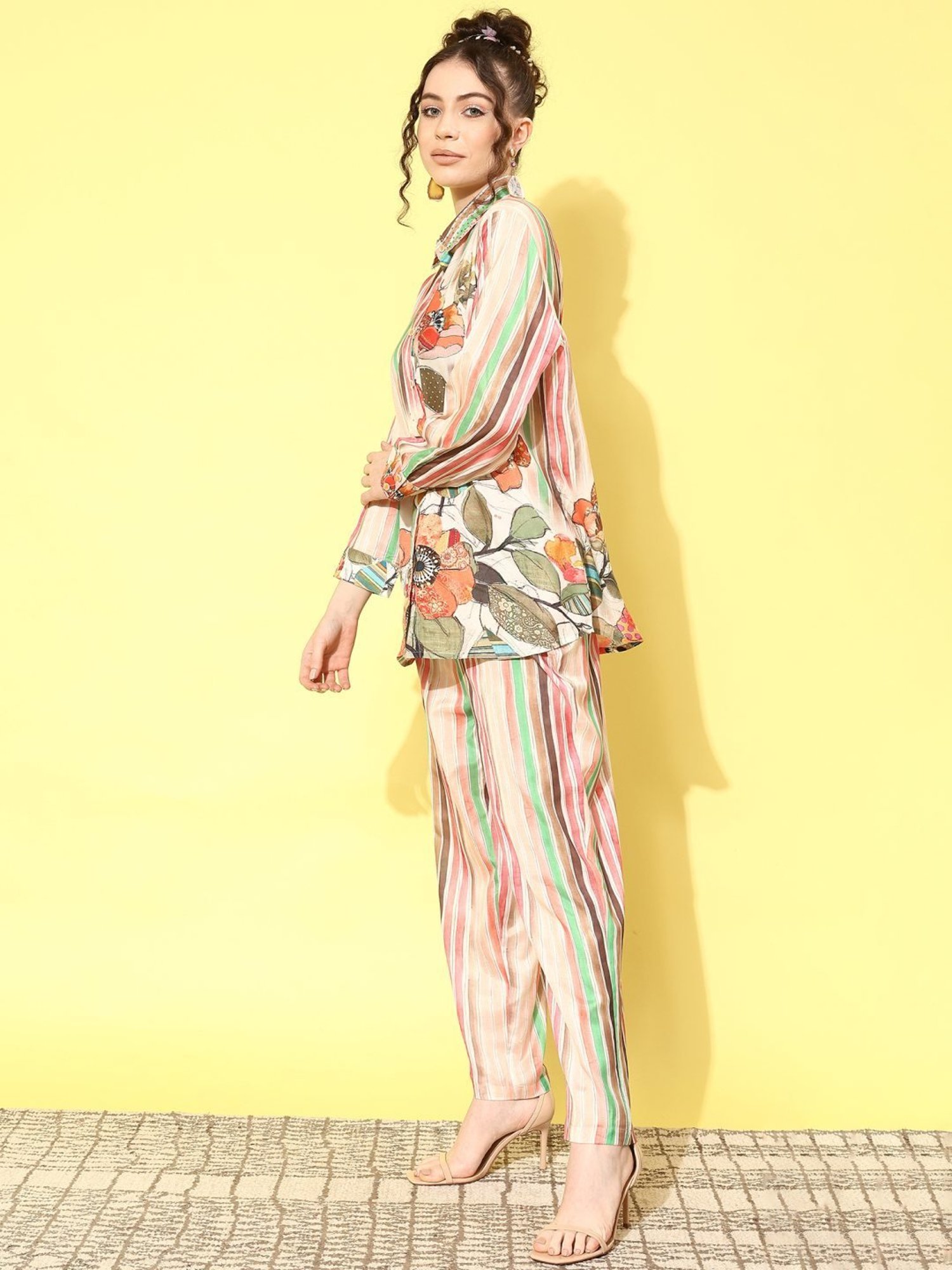 Indo Era Multicolored Floral Print Shirt Pant Set