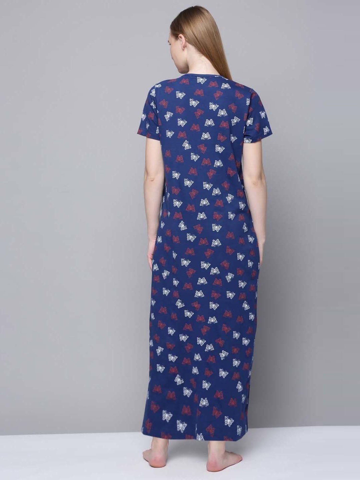 Kryptic Blue Cotton Printed Maternity Nightdress