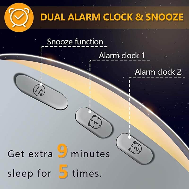 WakeUp Light Sunrise Simulation Alarm Clock Sleep Aid Colored Bedside Light with FM Radio Dual Alarm Adjustable Lightness for Kids and Adults Bedroom
