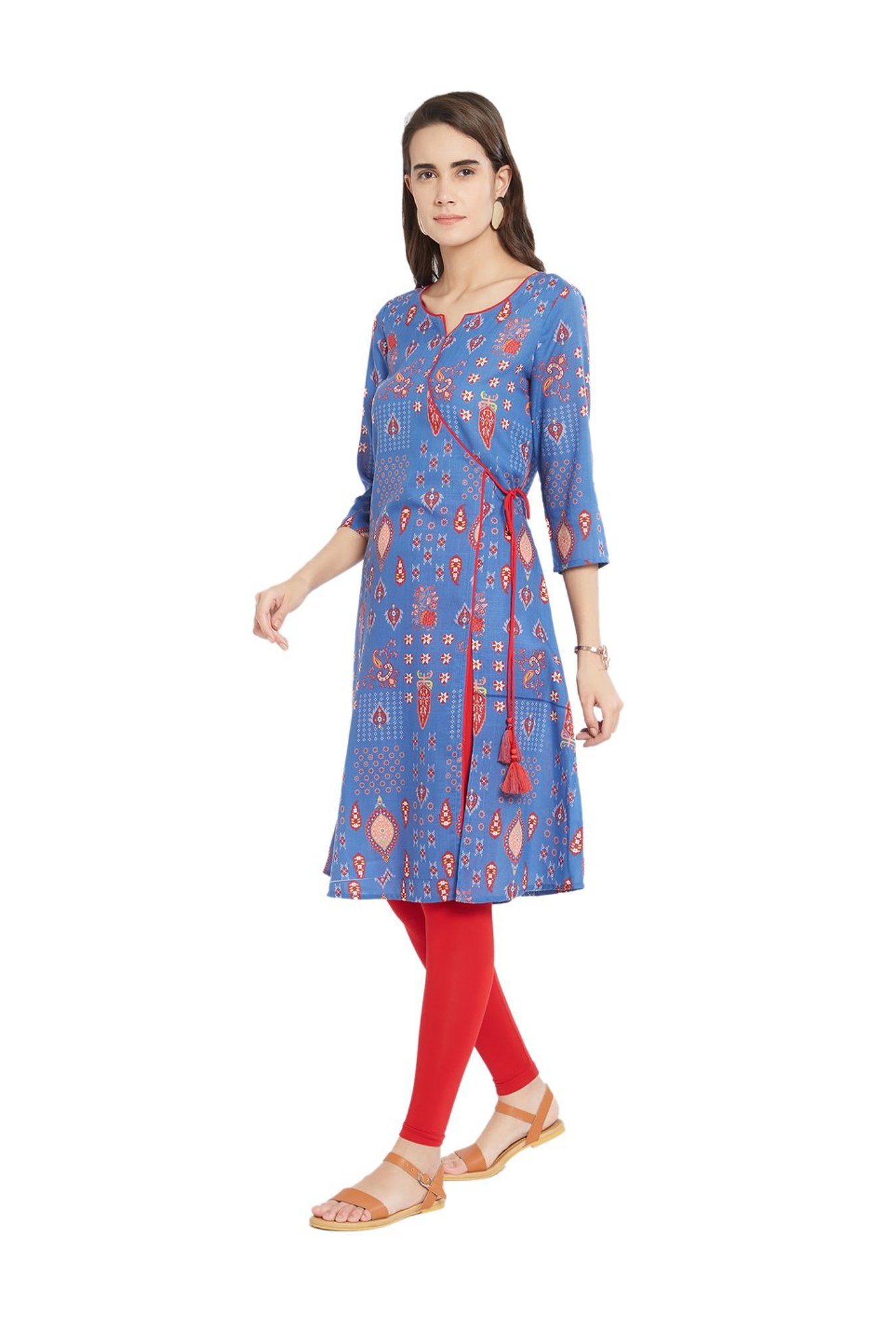 Fusion Beats Blue Printed A Line Kurti