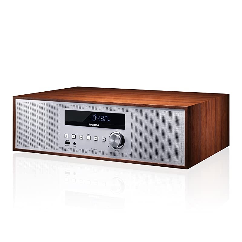 TYCWU700 Vintage Style Retro Look Micro Component Wireless Bluetooth Audio Streaming amp CD Player Wood Speaker System + Remote USB Port for MP3 Playback FM Stereo Digital Tuner AUX Input