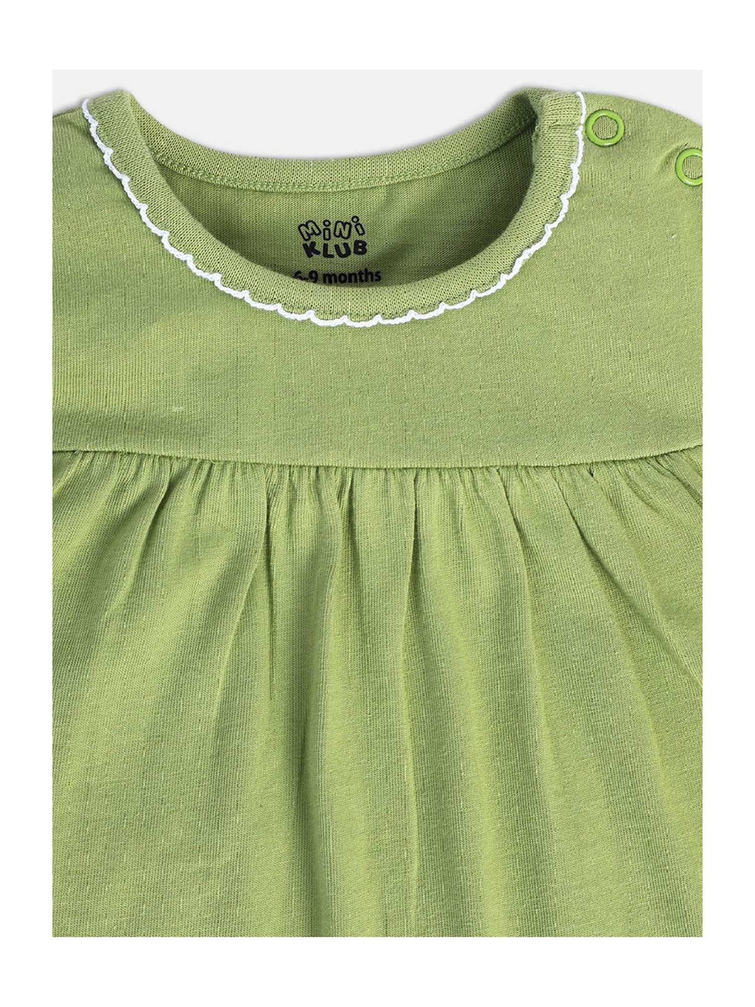 MINIKLUB Kids Green & Yellow Solid Full Sleeves Dress (Pack Of 2)