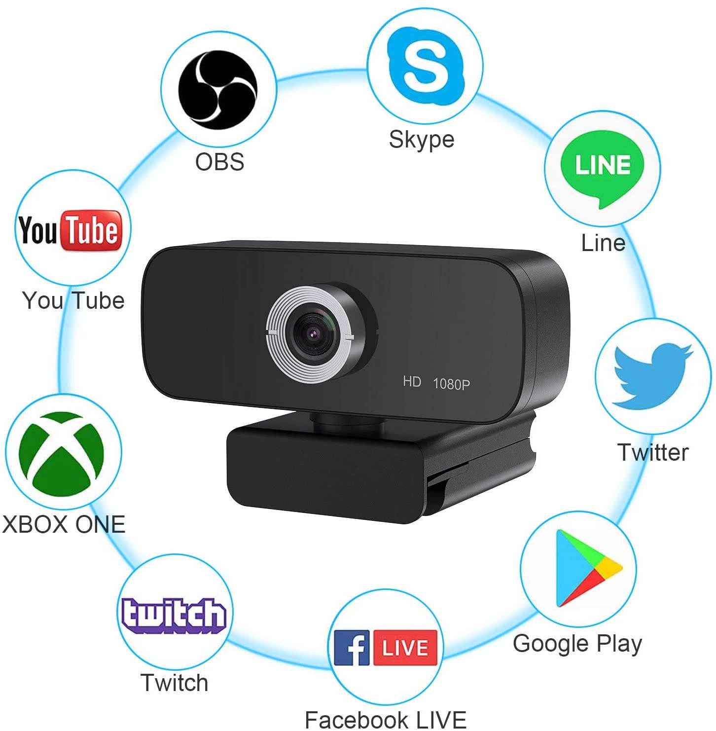 1080P Webcam with Microphone, Streaming Webcam Camera USB Plug and Play Compatible with Desktop Laptop MacBook for Video Calling Recording Conferencing Webcams