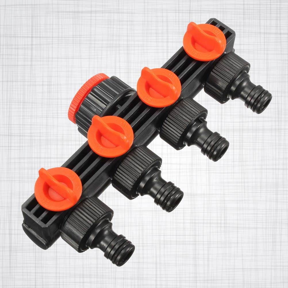 Garden Hose Quick Connector 4 Outlets Plastic Water Pipes Connector for Garden (Black and Jacinth)