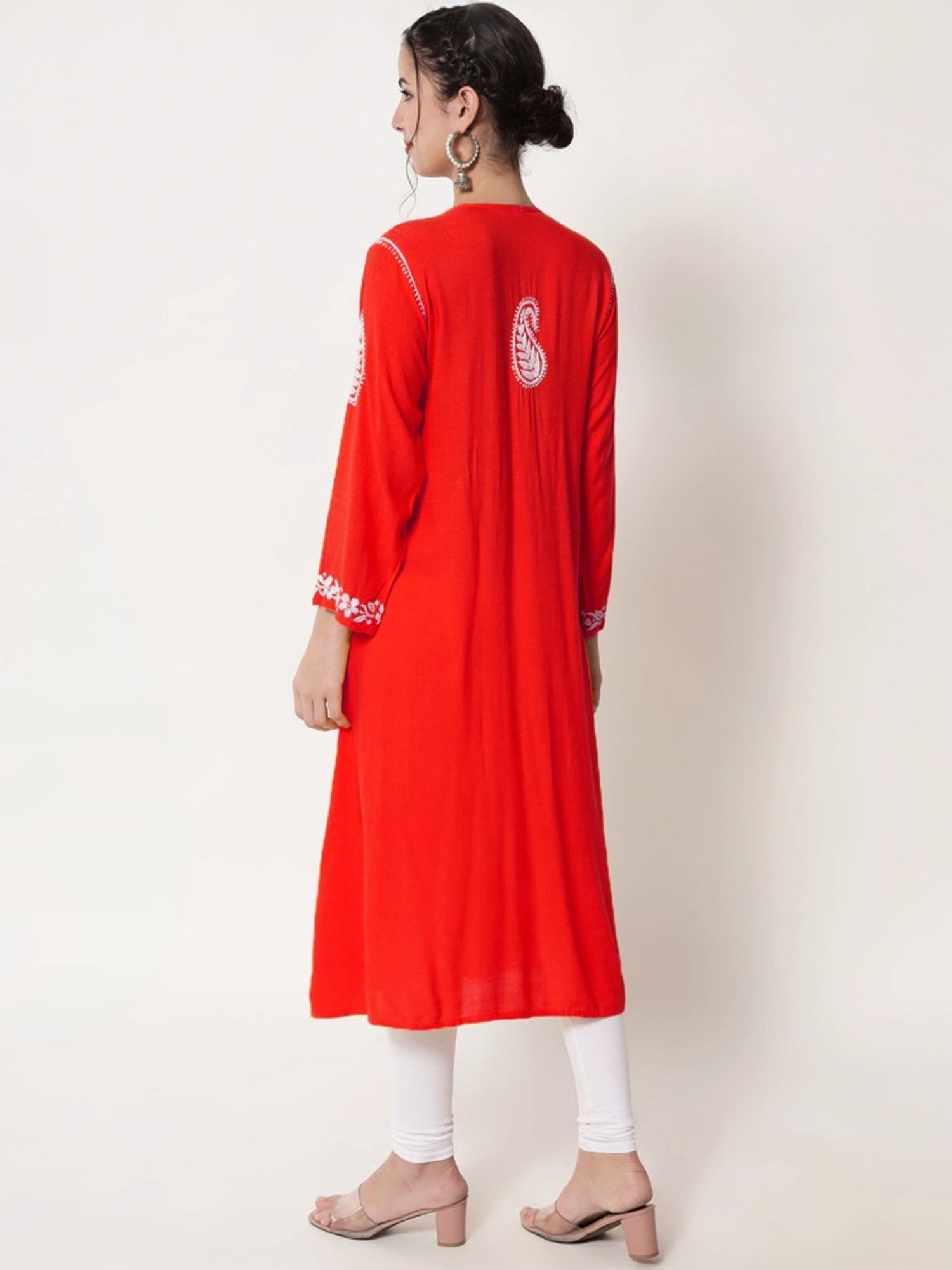 PARAMOUNT CHIKAN Red Hand Embroidered Chikankari A Line Kurta