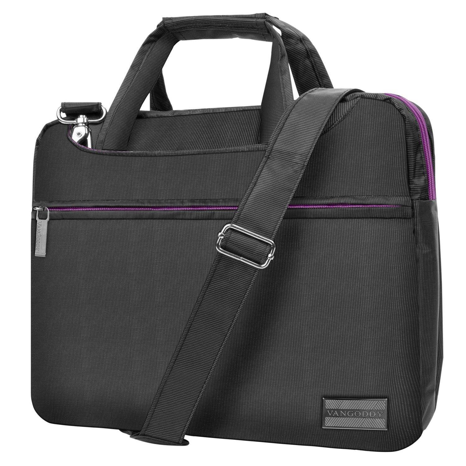 NineO 13 Water Resistant Messenger Bag Satchel with Handle & Shoulder Strap (Grey/Purple) for Huawei MateBook X/Lenovo Miix 520/IdeaPad Miix 720/ThinkPad X1 Tablet Gen 2 12.2" 13" Tablet