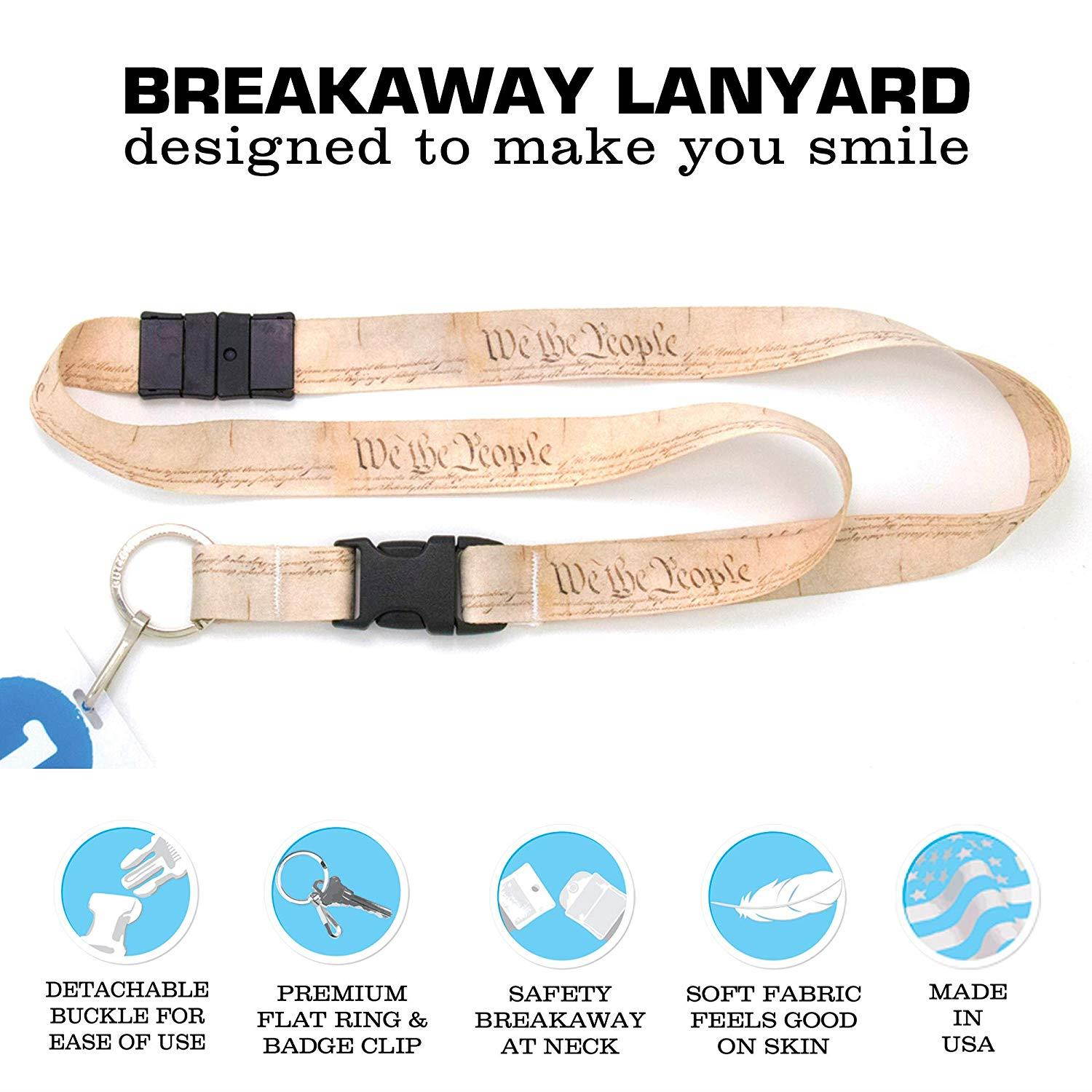 Buttonsmith We The People Premium Breakaway Lanyard - Safety Breakaway, Buckle and Flat Ring - Made in USA