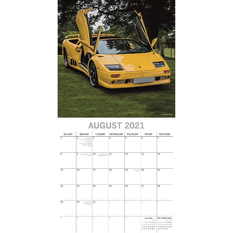 2021 Wall Calendar 12" x 12" Monthly View, Transport Automobile Theme, 16-Month, with 180 Reminder Stickers