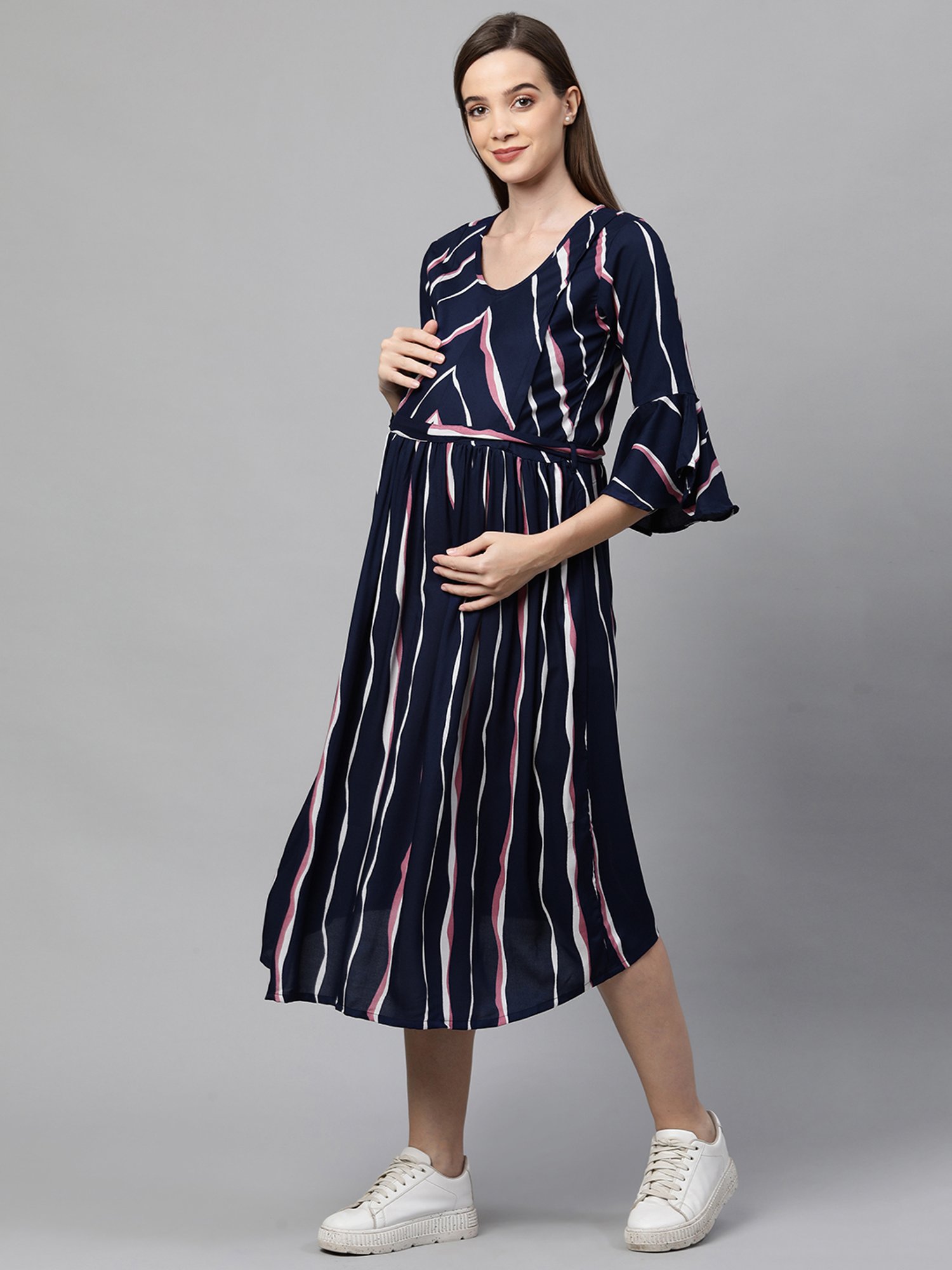 MomToBe Blue Striped Maternity Dress