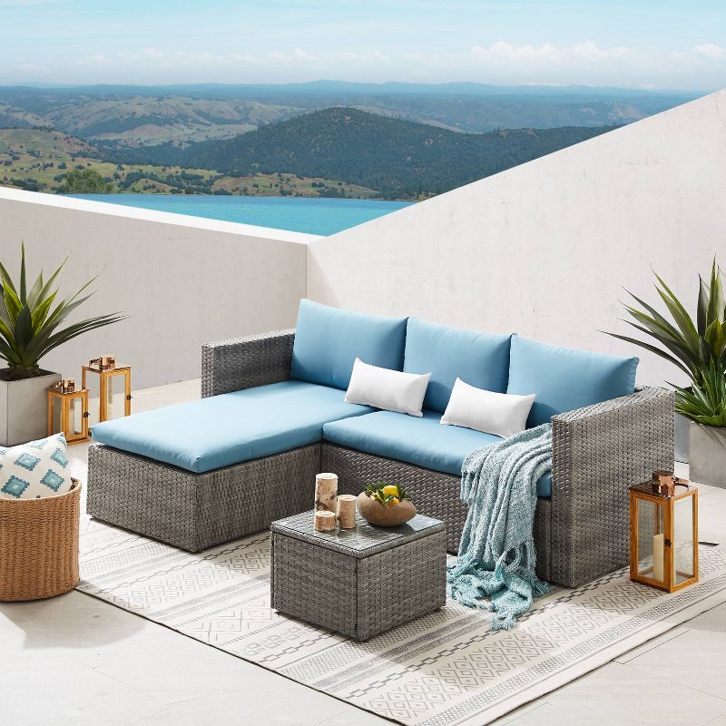 3pc Rattan Wicker Patio Sectional Set with End Table - Art Leon