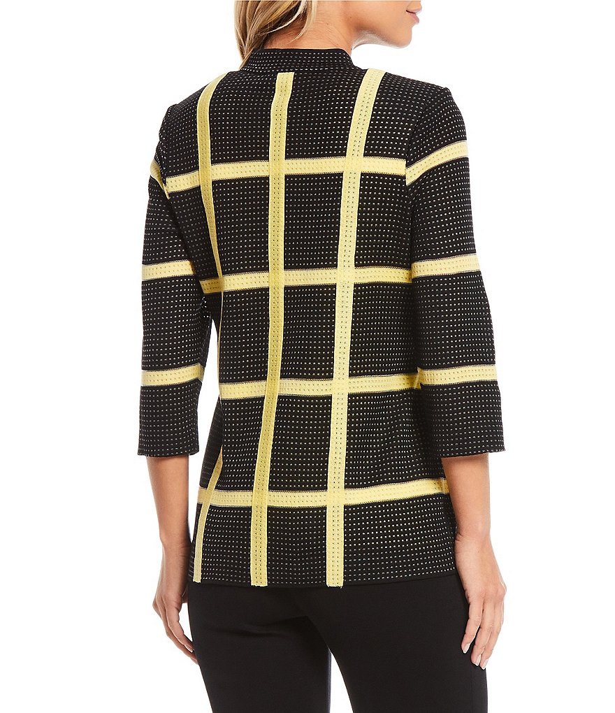 Misook 3/4 Sleeve Wide Plaid Funnel Neck Jacket