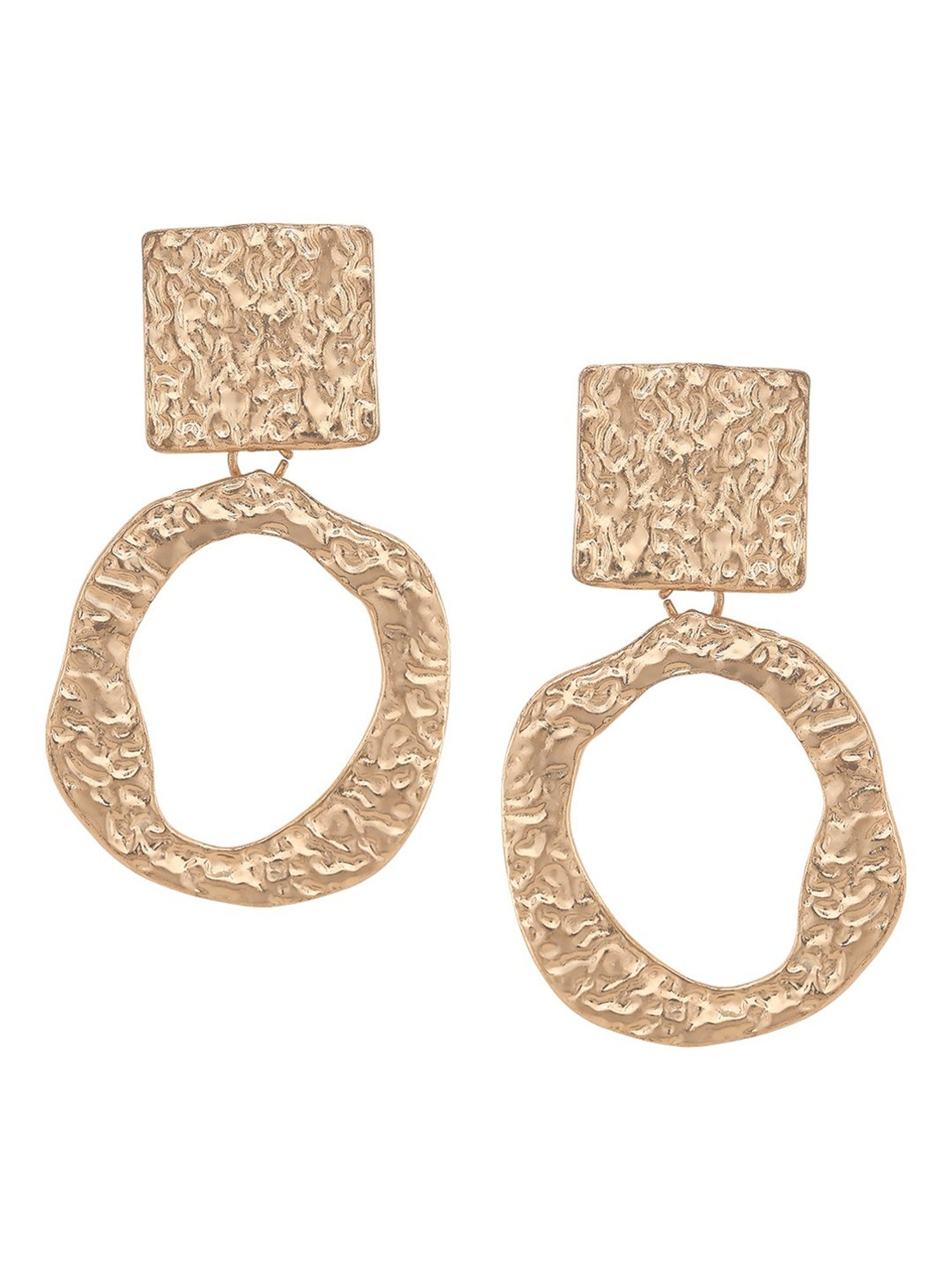 OOMPH Gold Tone Fashion Hammered Look Dangler Earrings