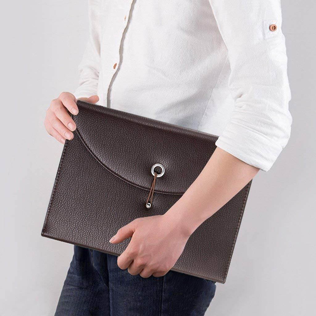 BTSKY PU Leather Expanding File Folders-13 Pockets A4 Letter Size Paper File Folder Accordion Business Document Organizer with Fasteners and Tabs (Brown)