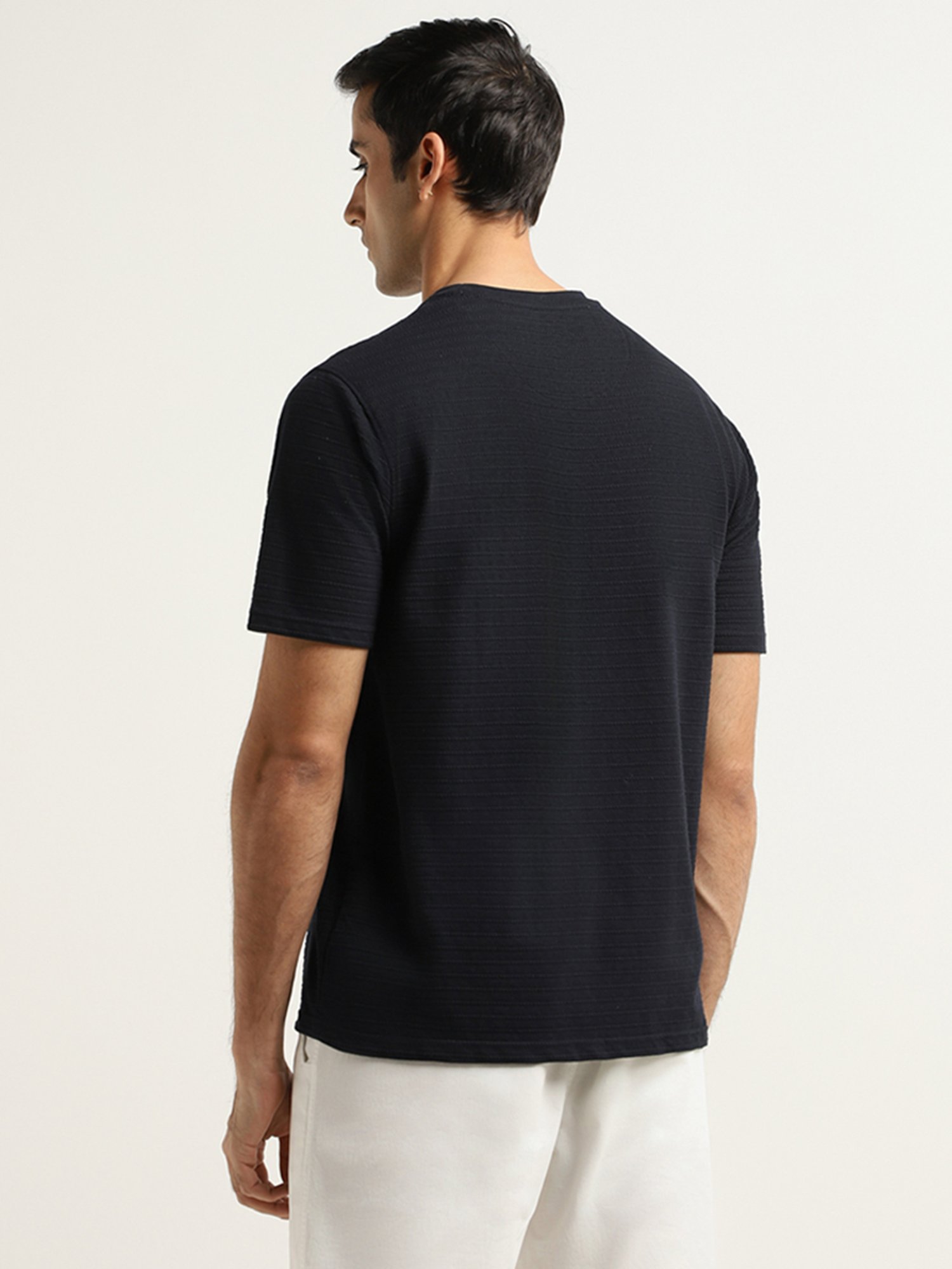WES Lounge by Westside Navy Self-Patterned Relaxed Fit T-Shirt