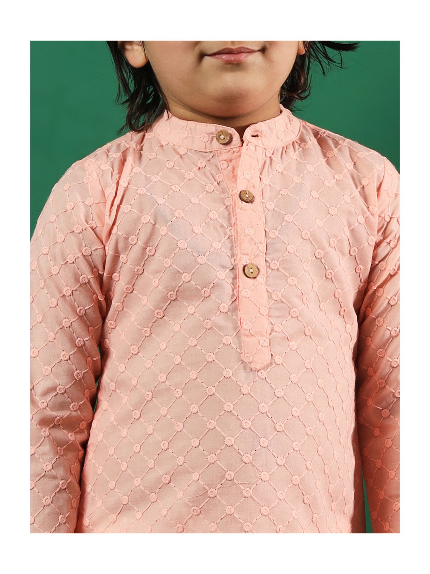 READIPRINT FASHIONS Kids Peach & White Embroidered Full Sleeves Kurta with Pyjamas