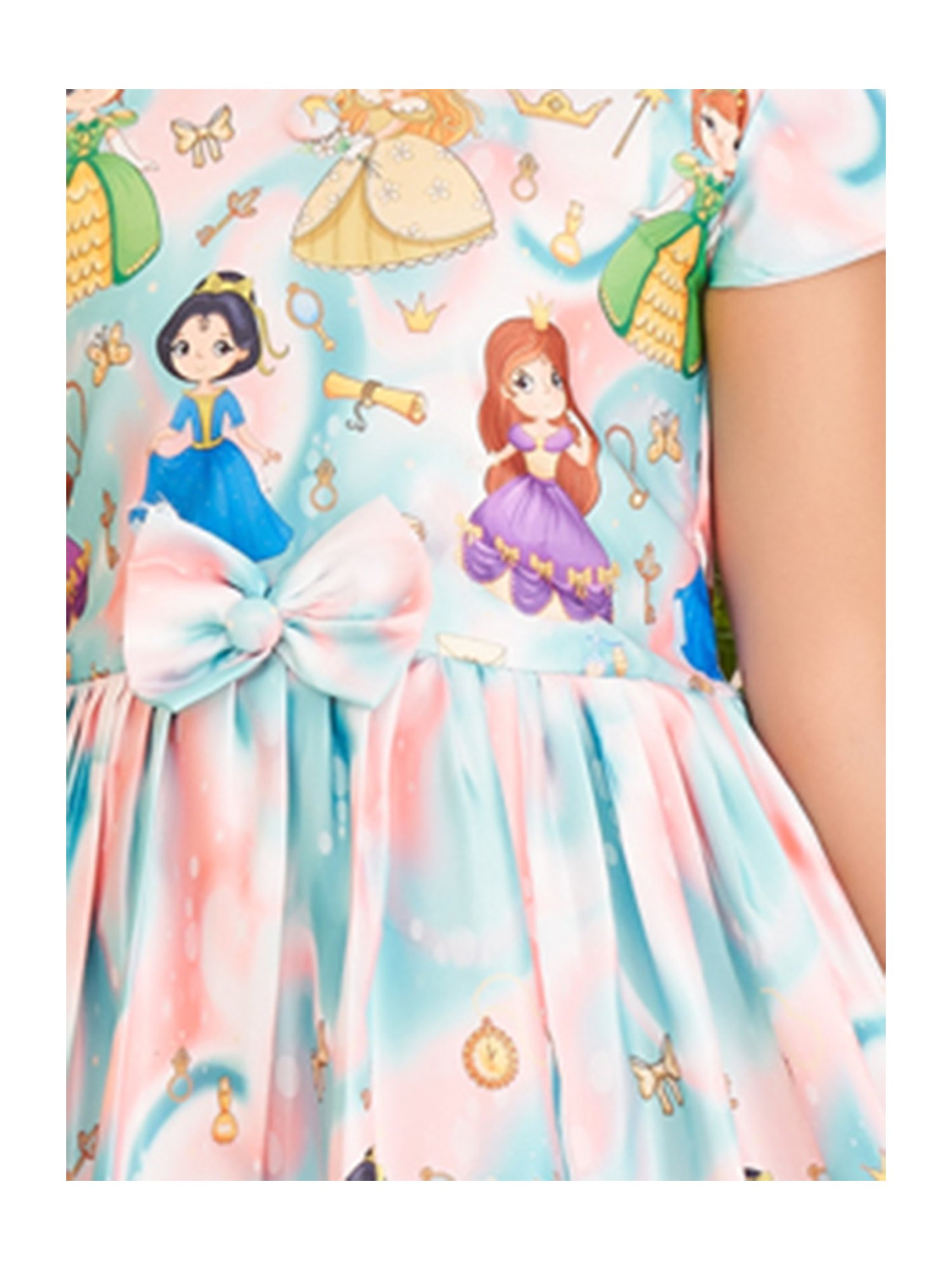 Aarika Girls Pink & Blue Printed Dress