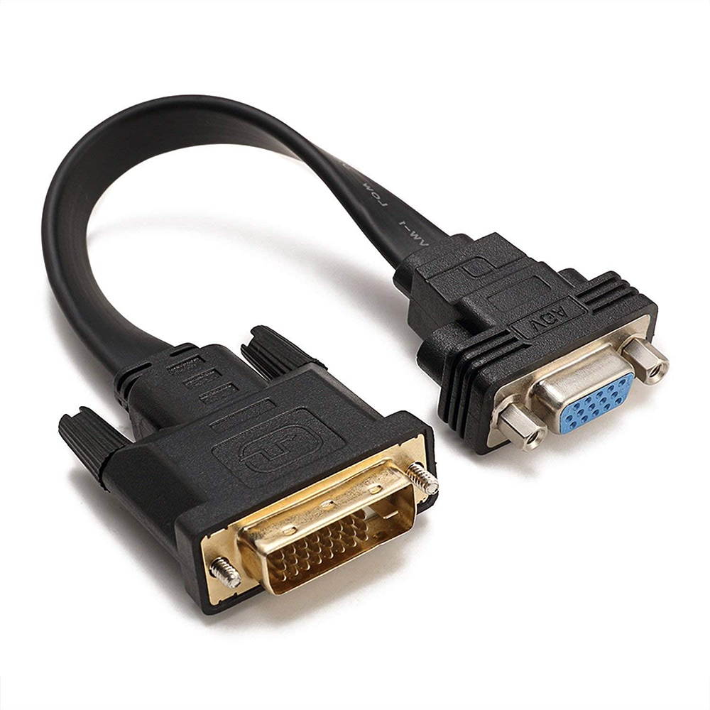 Active DVI-D Dual Link 24+1 Male to VGA Female Video with Flat Cable Adapter Converter Black