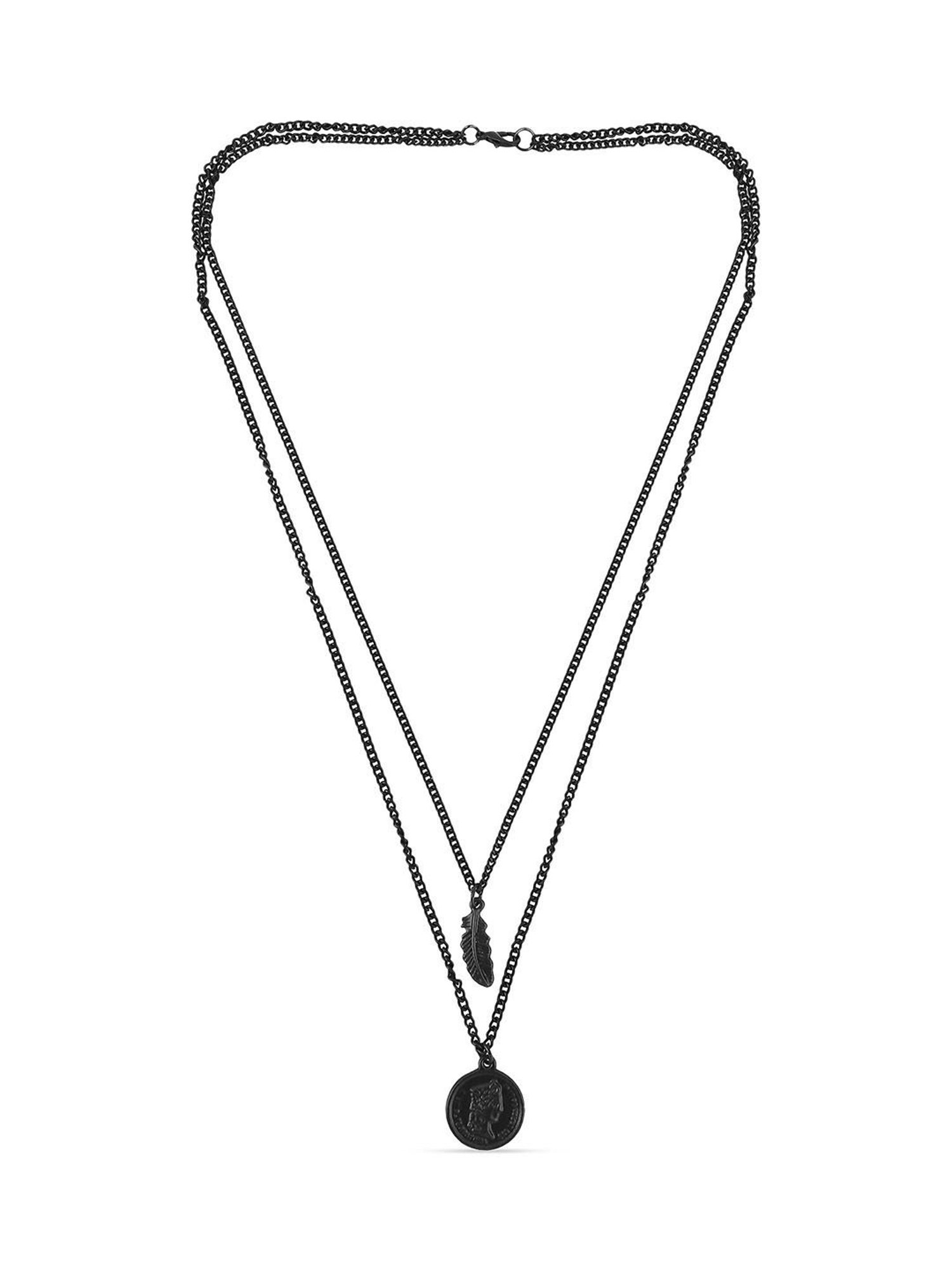 The Bro Code Black Leaf and Vintage Coin layered Pendant Necklace for Men