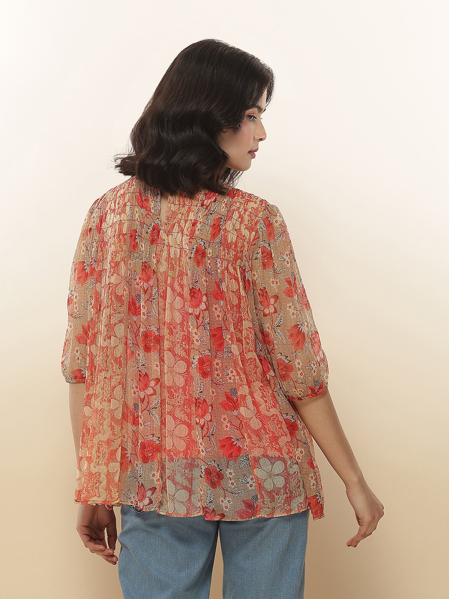 Label Ritu Kumar Red Floral Print Top With Inner
