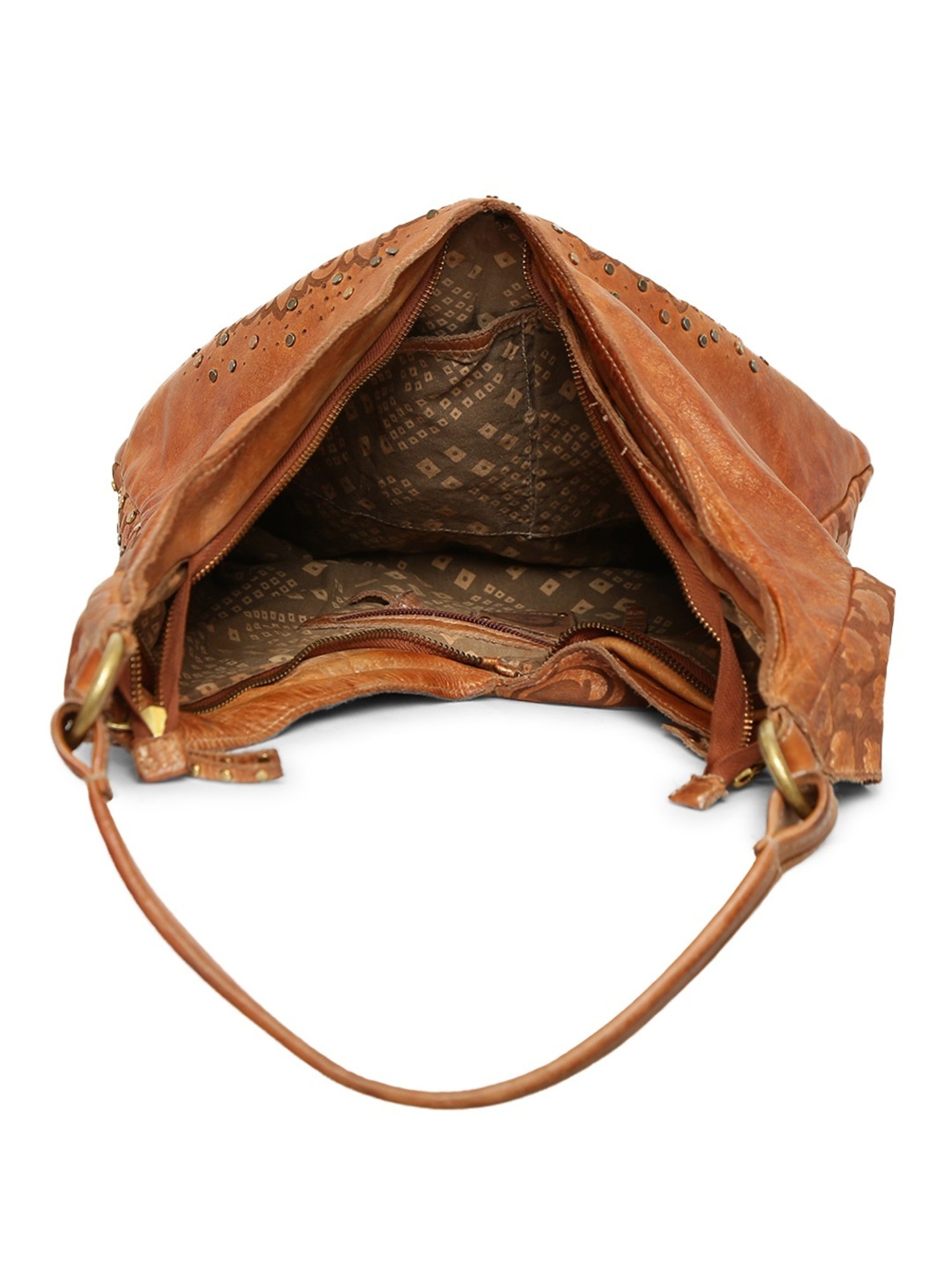 Art N Vintage Luminosa Cognac Leather Floral Large Hobo Handbag