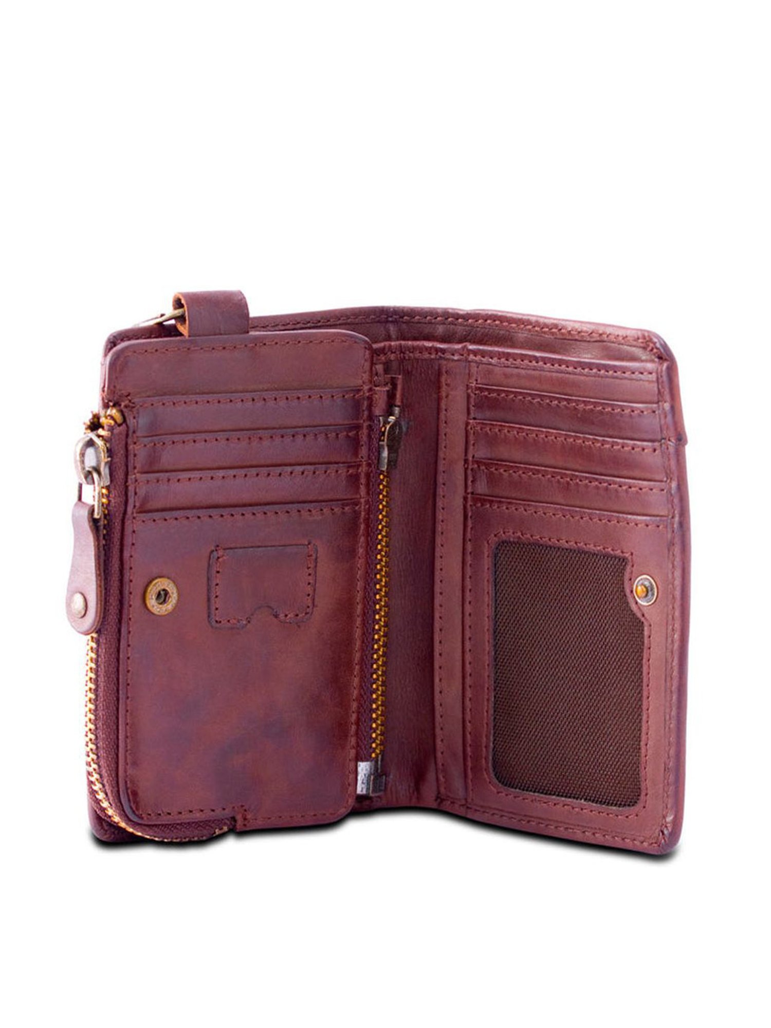 KOMPANERO Harvey Cognac Leather Textured Bi-Fold Wallet
