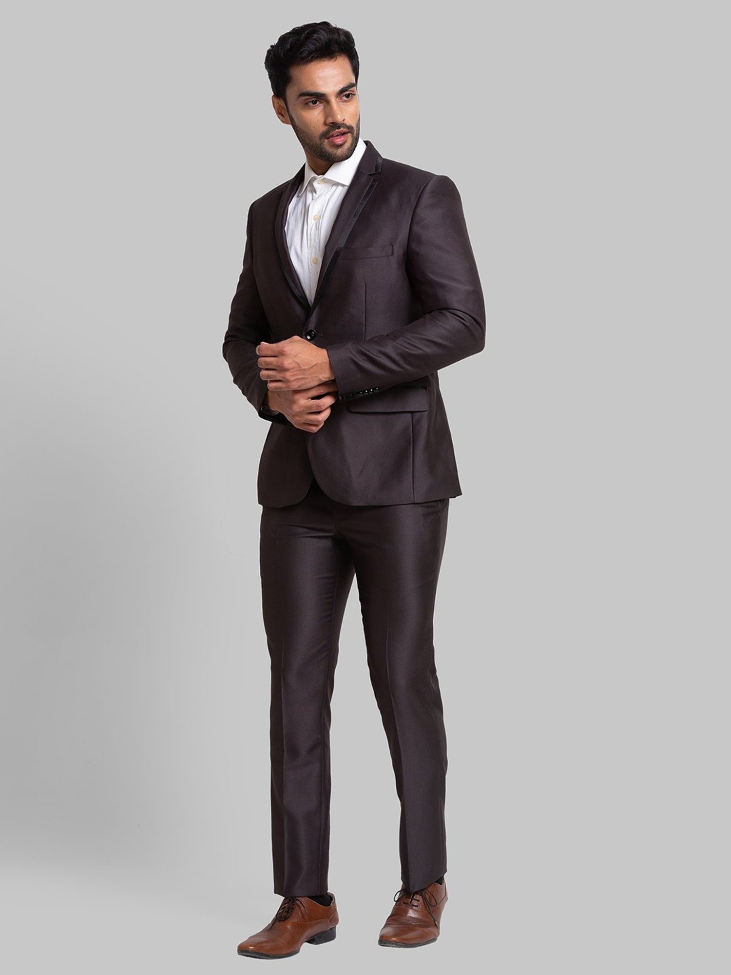 Parx Grey Regular Fit Self Pattern Two Piece Suit