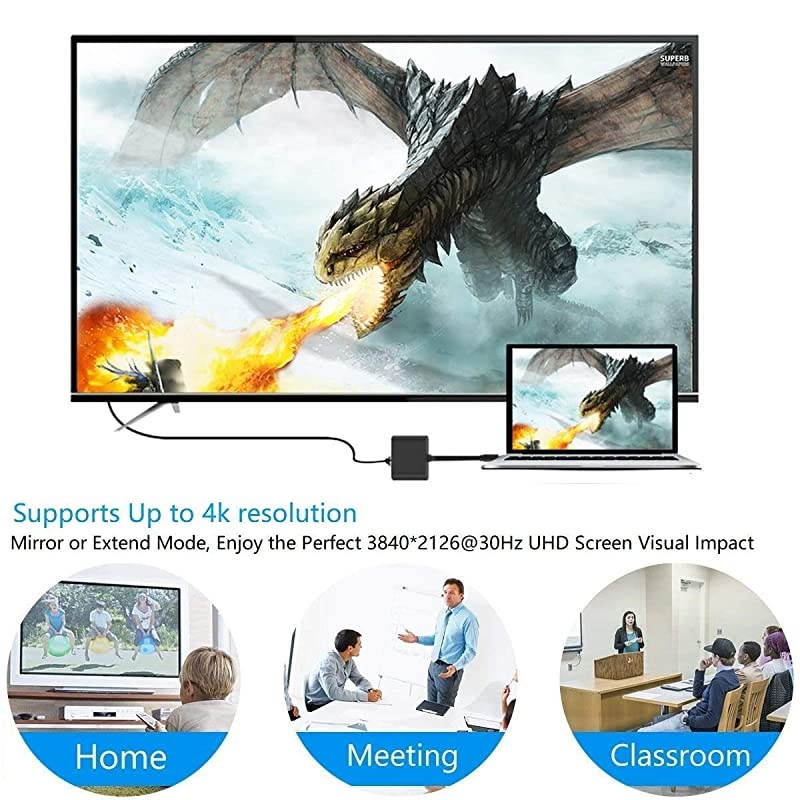 USB C to HDMI Adapter  USB Type C Adapter Multiport AV Converter with 4K HDMI Output USB 30 Port and USBC Charging Port Compatible ChromebookMacBookiMacSamsungProjectorMonitor Silver