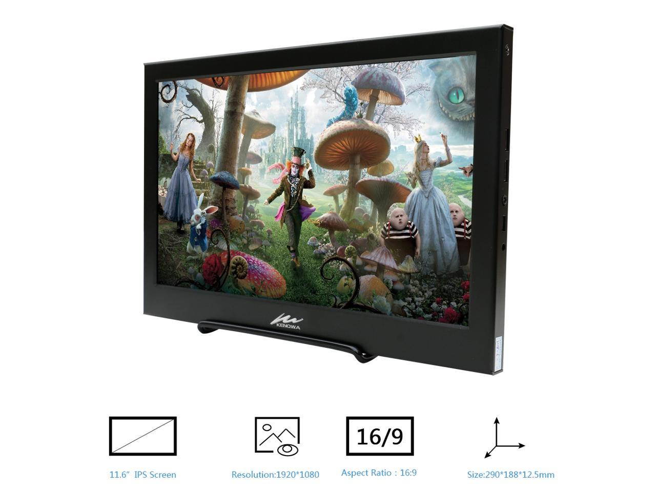 11.6 inch 1920x1080 Full HD Portable Lightweight 1080p IPS LED LCD Monitor Dual Mini HDMI Ports for Raspberry Pi, PS3, PS4, Xbox360, Xbox One, Switch etc