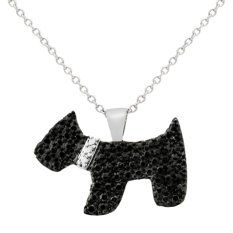 0.01 CT.T.W. Round-Cut Black Diamond Accent Prong Set Dog Silver Plated Pendant Necklace (18")
