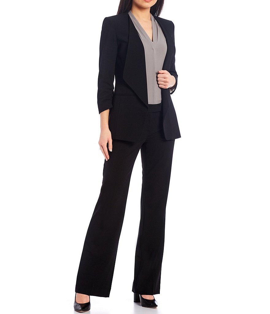 Eva Varro Solid Knit Jersey Notch Lapel Collar Two-Button Jacket