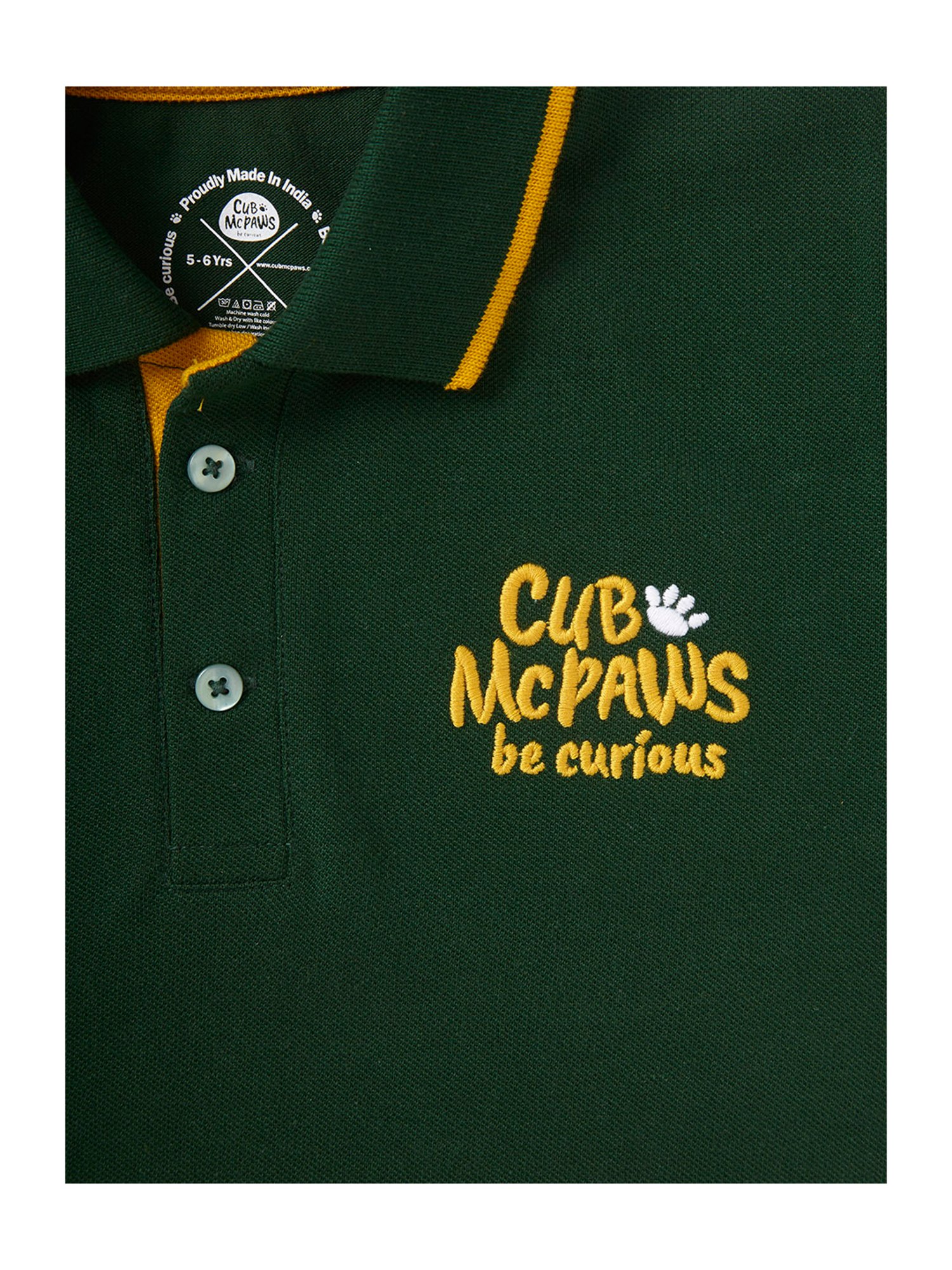 Cub McPaws Kids Green Solid Polo