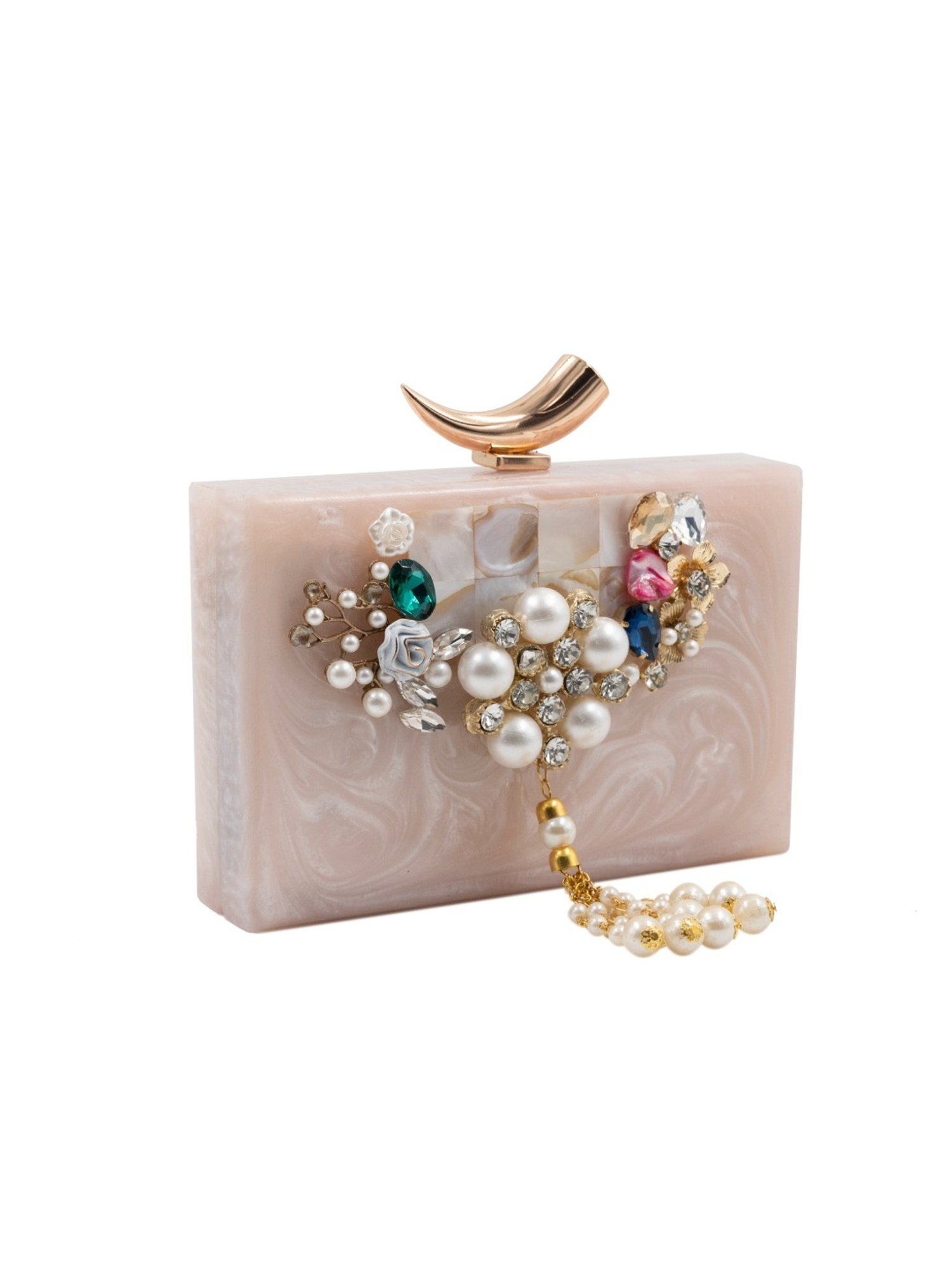 Sugarcrush Beige Luxury Studded Small Clutch